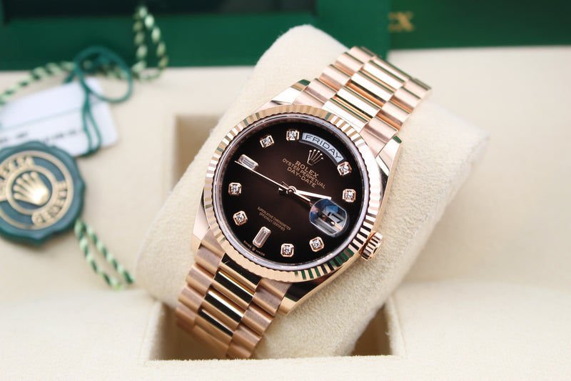 Rolex Daydate 36mm rose gold Chocolate Ombre Diamond dial