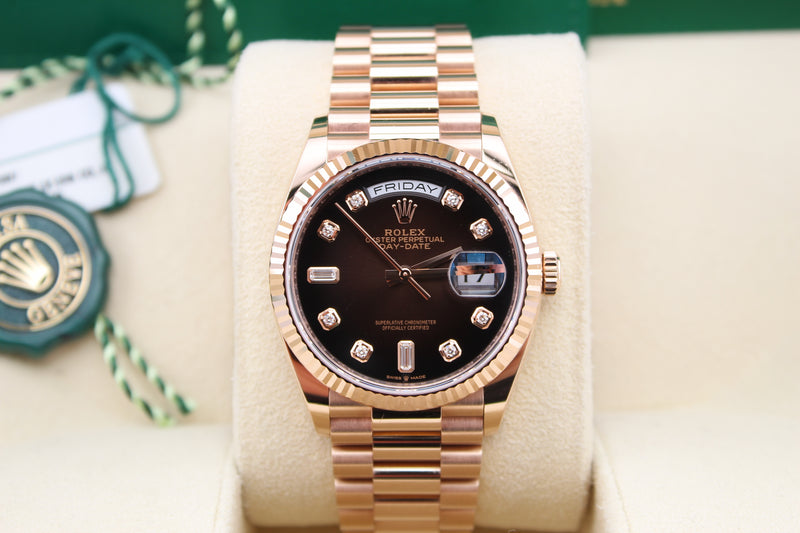 Rolex Daydate 36mm rose gold Chocolate Ombre Diamond dial