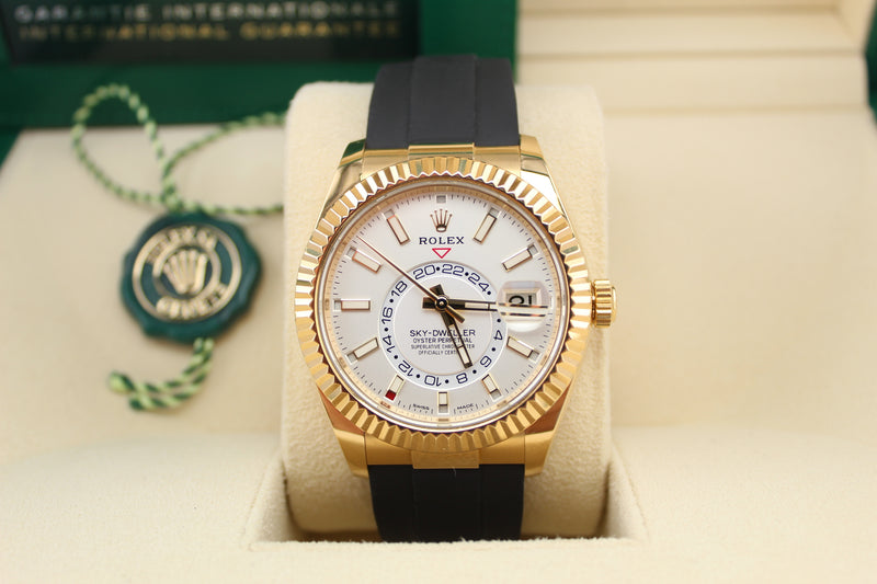 Rolex Skydweller Oysterflex Yellow Gold White Dial