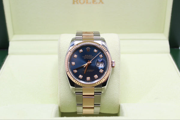 Rolex Datejust Everose Gold and Steel, Blue Diamond Dial - 2005 - 116231