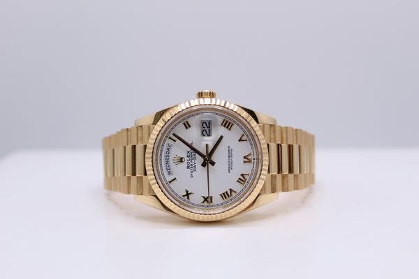 Rolex Day-Date 36 - 128238 - 2021, Box & Papers, Yellow Gold White Roman Dial
